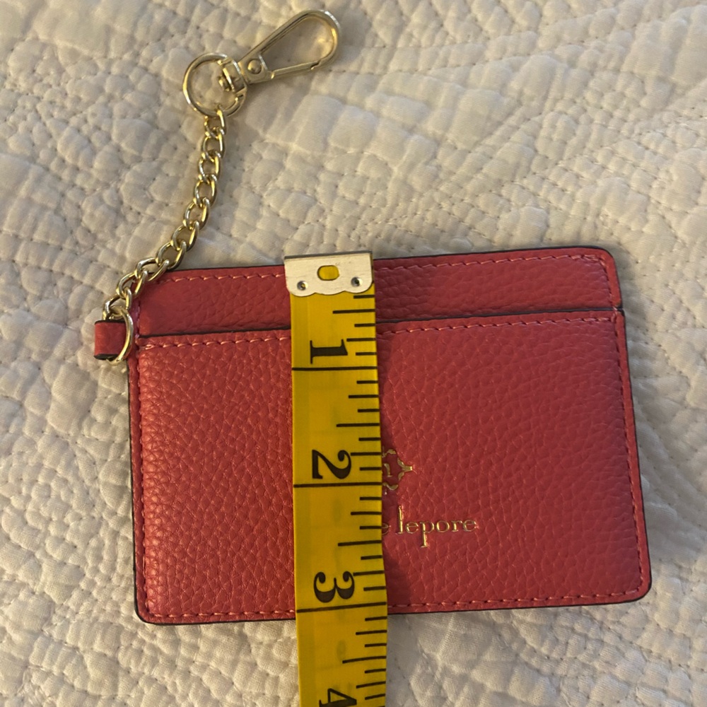 Nanette Lepore Pink Pebbled Leather Card Holder with Gold Tone Keychain Like New - Picture 5 of 6